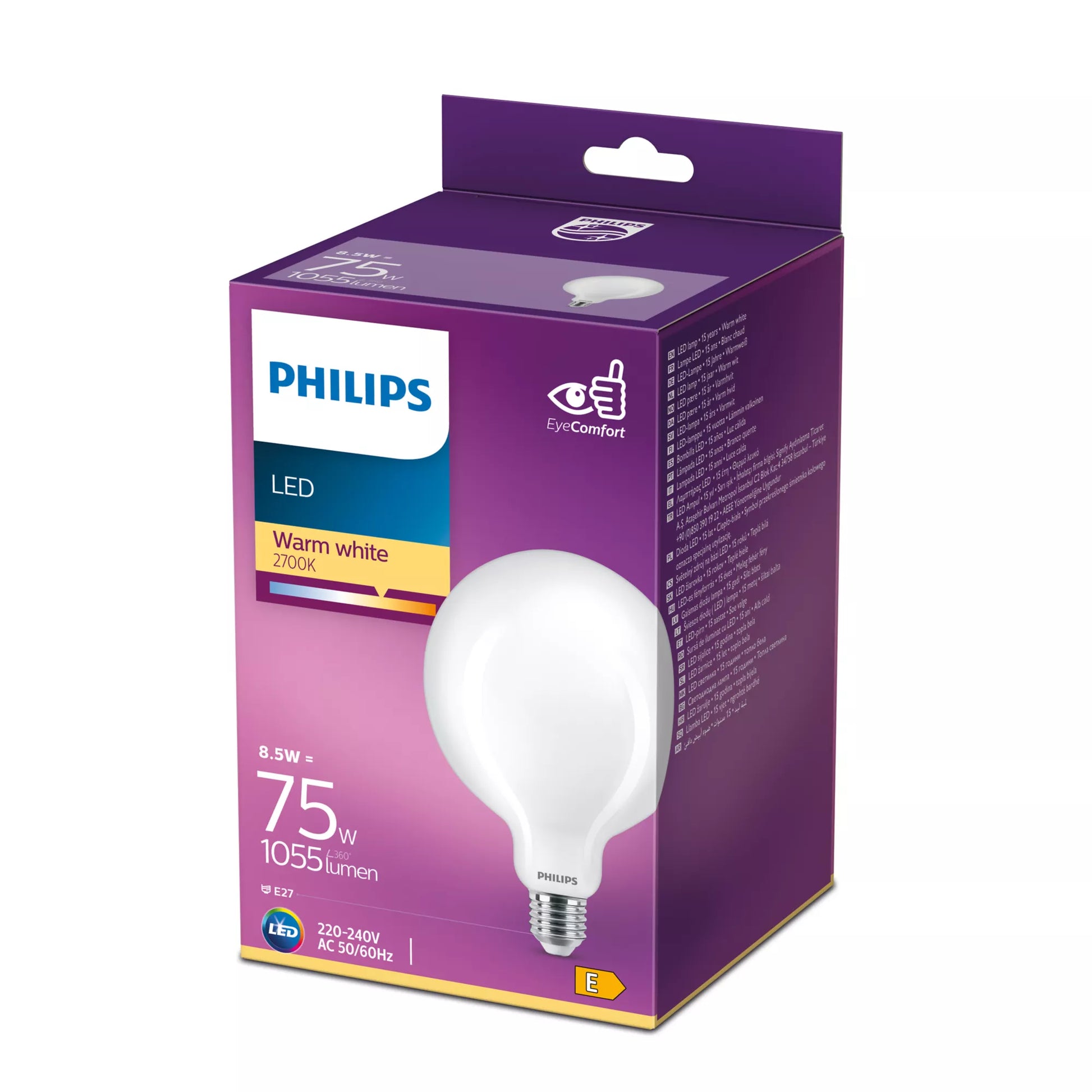 Philips by Signify Philips LED-Leuchtmittel E27 Globus – Warmweiss 2700 K, 1055 lm, 8,5 W – IP20 – 1 Stk.