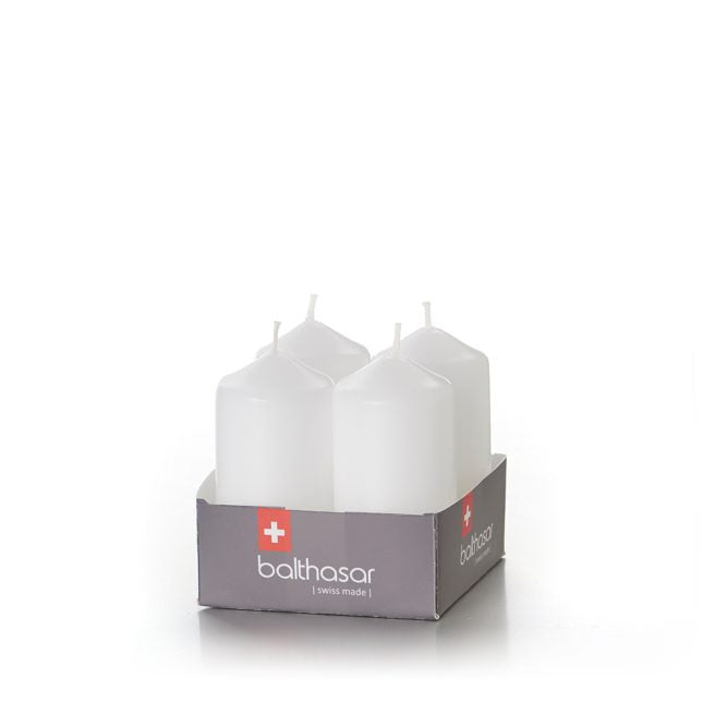 Balthasar Zylinderkerze – Ø 4 × 8 cm – Paraffin, Weiss – 4er Set