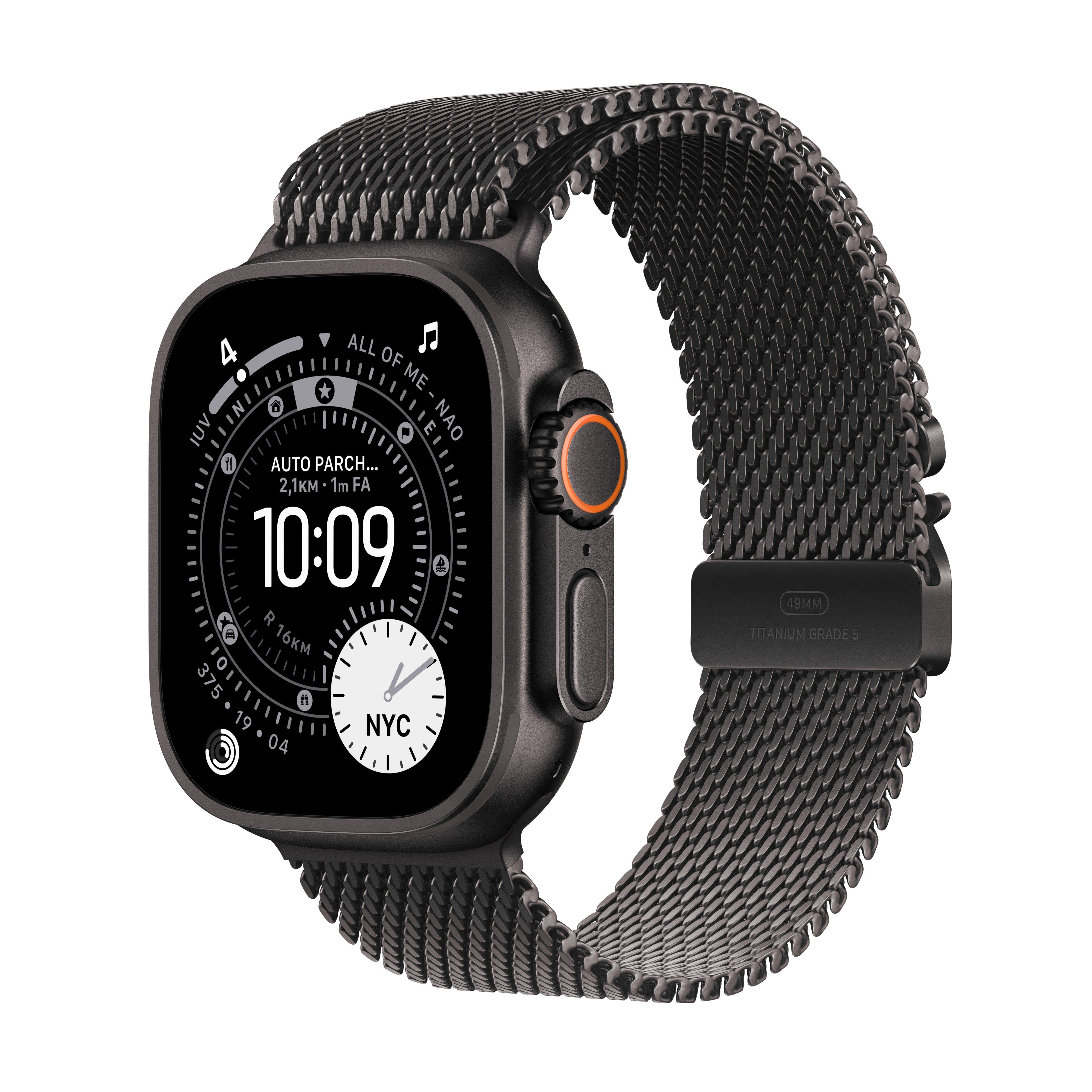 Apple Watch Ultra 3 49 mm GPS + Cellular – Titan Schwarz, Milanese Loop, M, 100 m, für iPhone