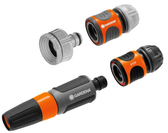 Gardena Garten-Wassersprühdüse – stufenlose Flusskontrolle, frostgeschützt, für 1/2", 5/8", 3/4", grau/orange
