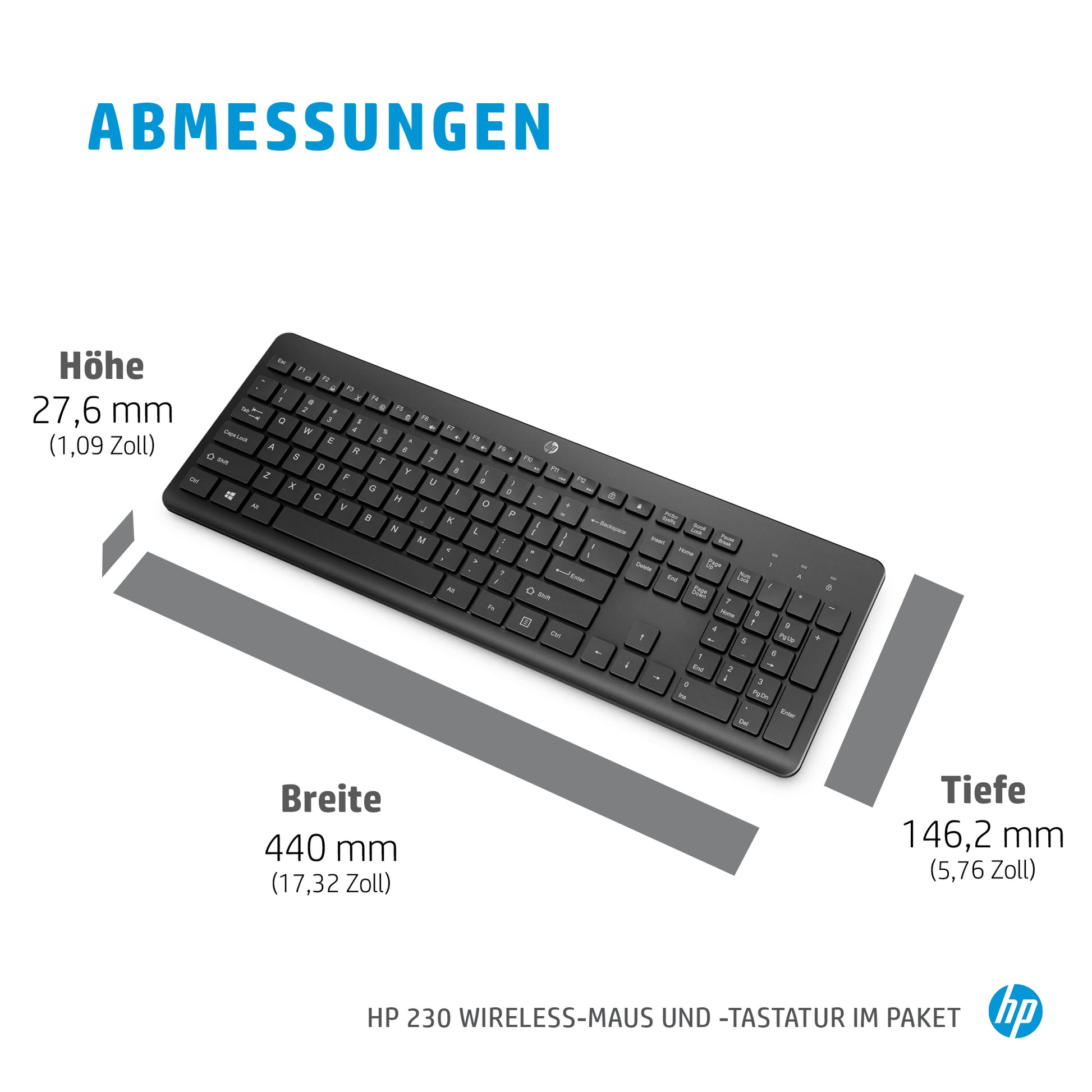 HP 230 – Tastatur- und Maus-Set – Membran – 2,4 GHz USB-A (Empfänger) – Weiss – für HP-PCs mit USB-A-Anschluss