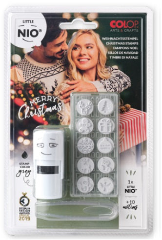Colop Little NIO – Selbstfärbender Motivstempel, Weihnachtsmotive, Ø 17 mm – Fancy Grey