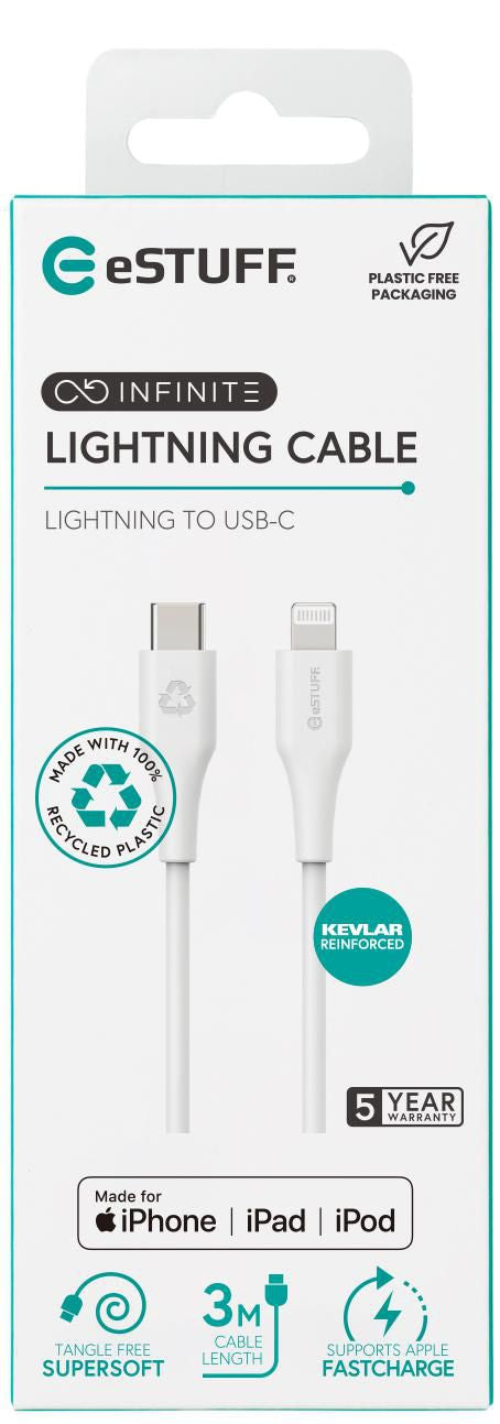 eSTUFF Kabel – Lightning auf USB‑C 3 m, MFi-zertifiziert, 12 W – für iPhone/iPad