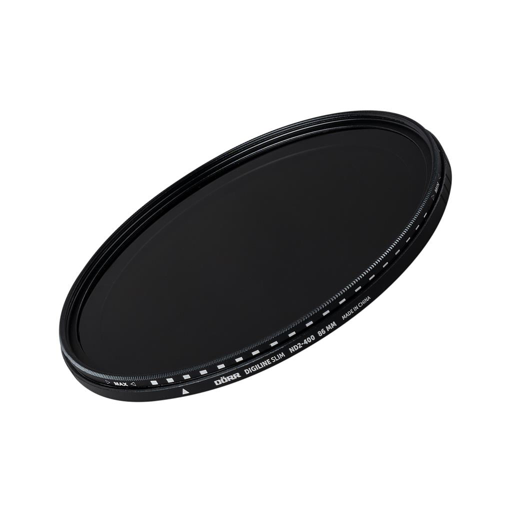 Dörr Digiline Slim Variabler Graufilter ND2-400 – 86 mm, 1–8,5 Blenden, Metall/Glas – mit Tragetasche – Schwarz
