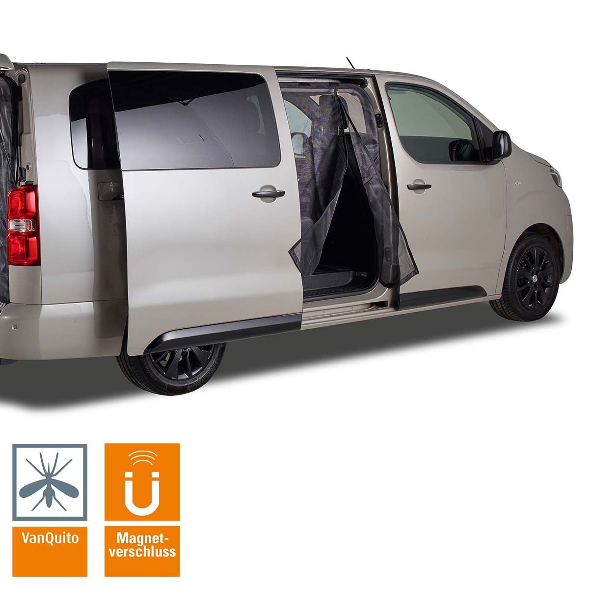 VanQuito Insektenschutznetz – 40 × 30 cm – Schwarz – PVC – Magnetverschluss – für Peugeot (Beifahrerseite)