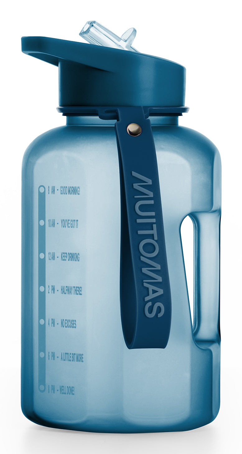Muitomas Trinkflasche 1,2 l – Kunststoff, mit Strohhalm, Arktisblau