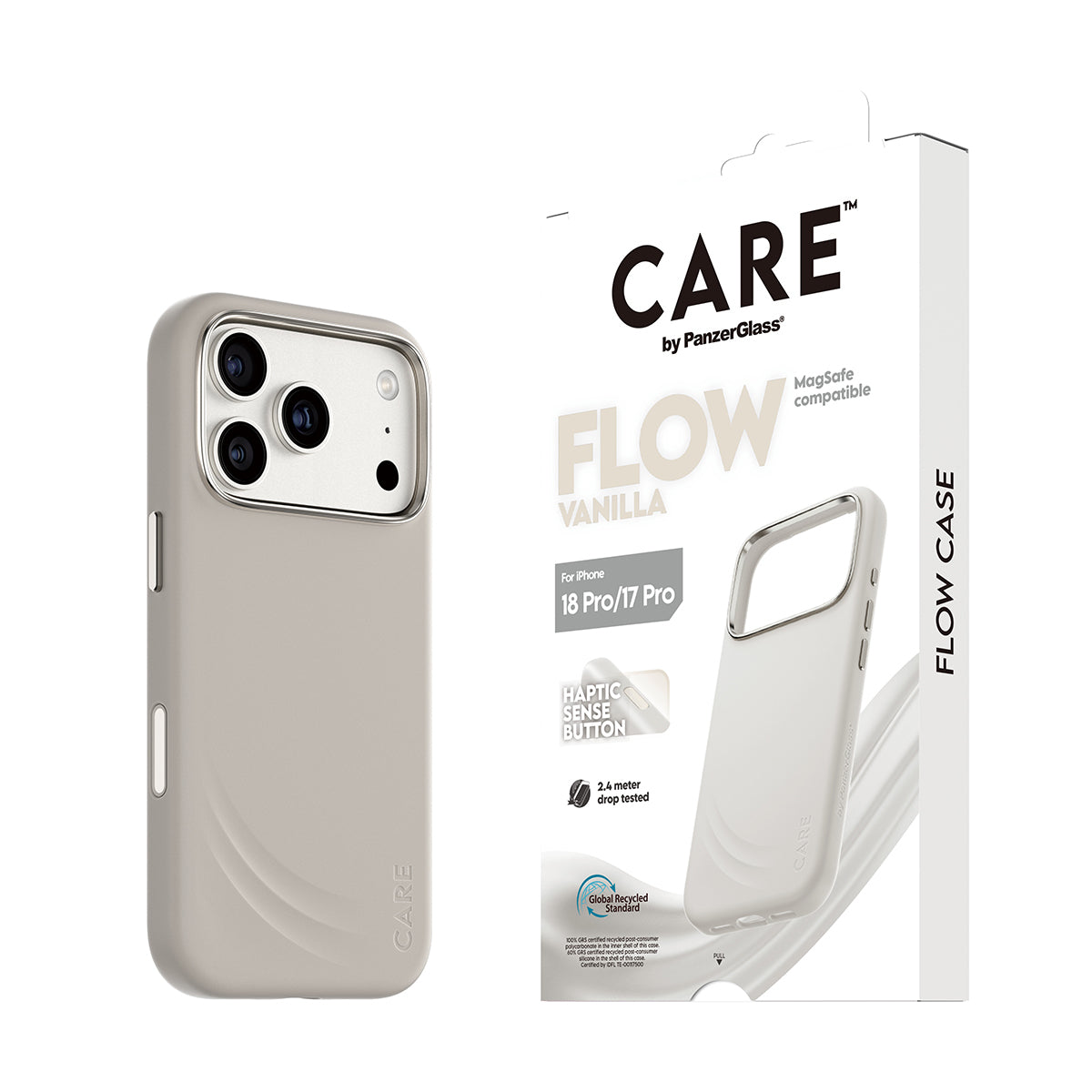 PanzerGlass CARE Flow – Backcover – für iPhone 18/17 Pro, MagSafe, Silikon, Vanilla, bis 3,6 m Sturzsicher