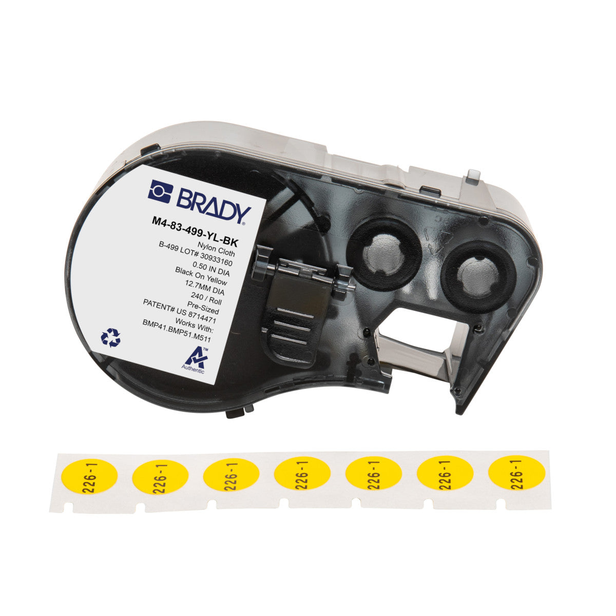 Brady Etiketten (Rolle) Ø 13 mm – Nylon, matt – permanent haftend – für Brady BMP-Serie