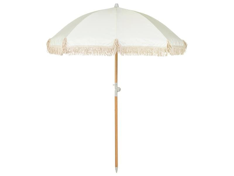 KOOR Strandschirm – rund Ø 150 cm, 180 cm hoch, Polyester, Holzstange, beige, für Aussenbereich
