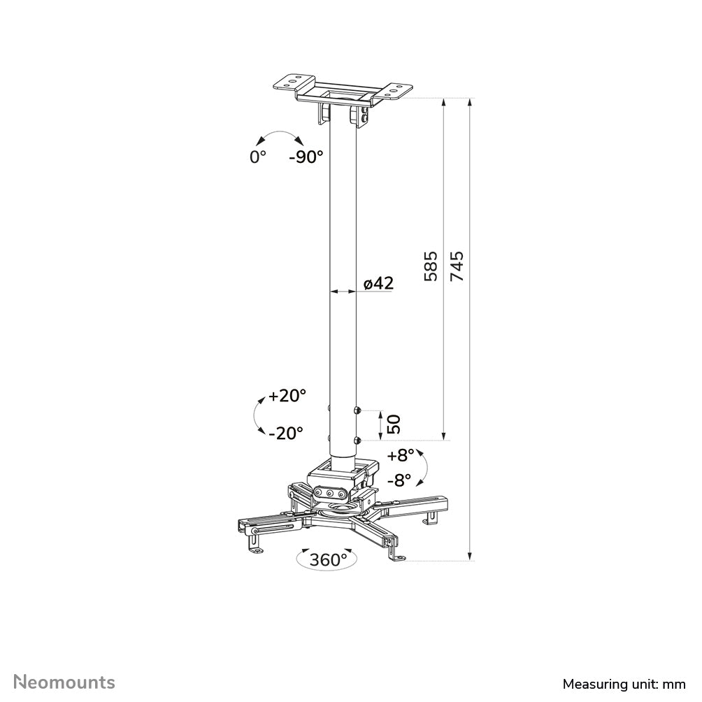 Neomounts CL25-550WH1 – Beamer-Deckenhalterung, H 74,5–114,5 cm, 35 kg, schwenk-/neigbar, 360°, weiss