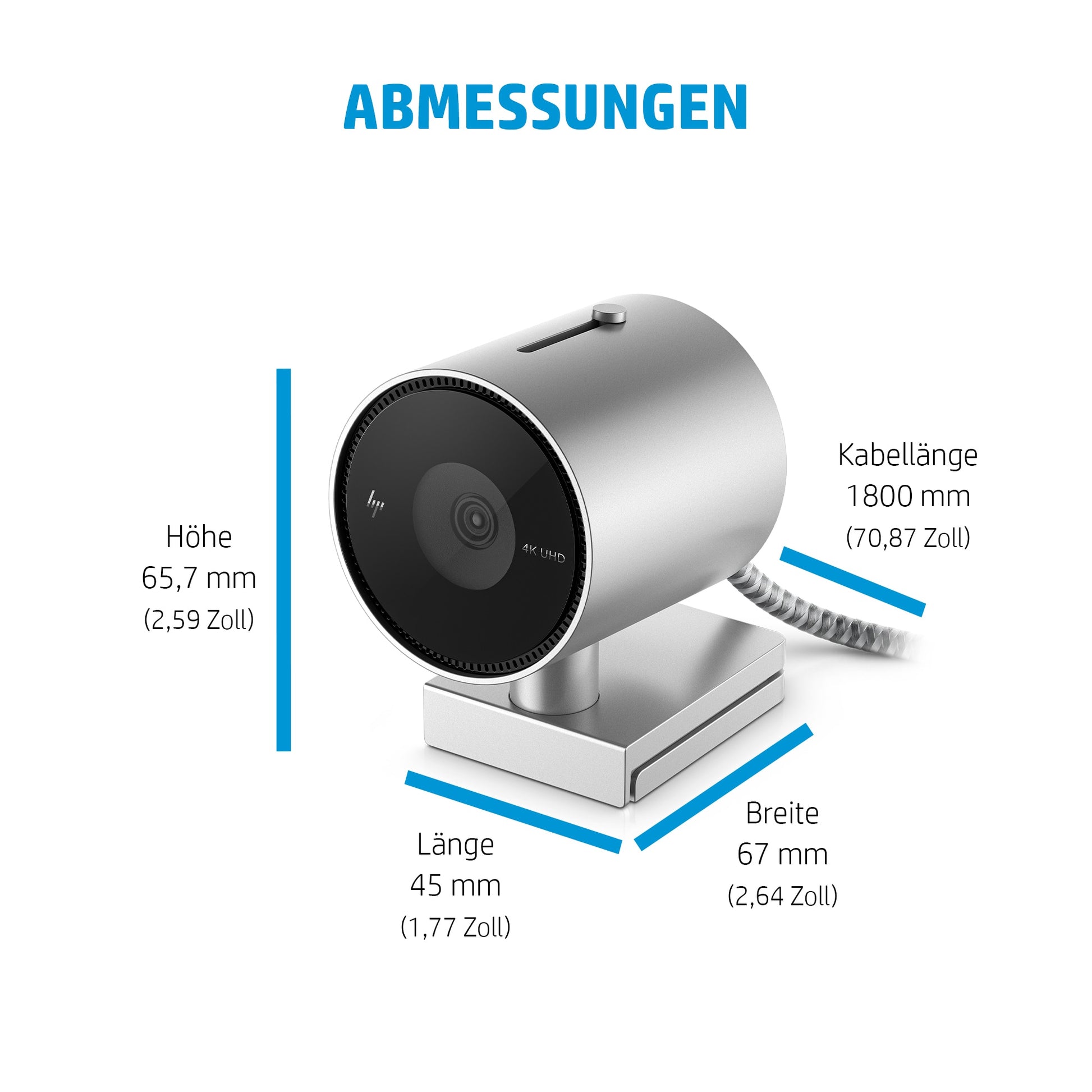 HP 950 Webcam – 4K Ultra HD, 30 fps, Autofokus, USB 3.0 – Schwarz/Silber