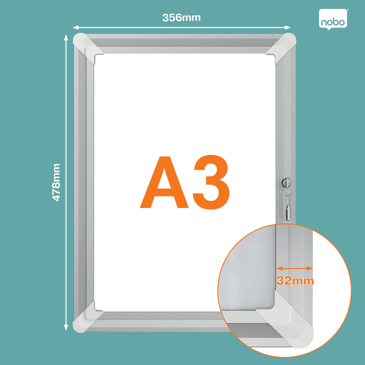 Nobo Plakatrahmen Premium Plus – für A3 – abschliessbar – Silber – Aluminium/Polypropylen (PP)