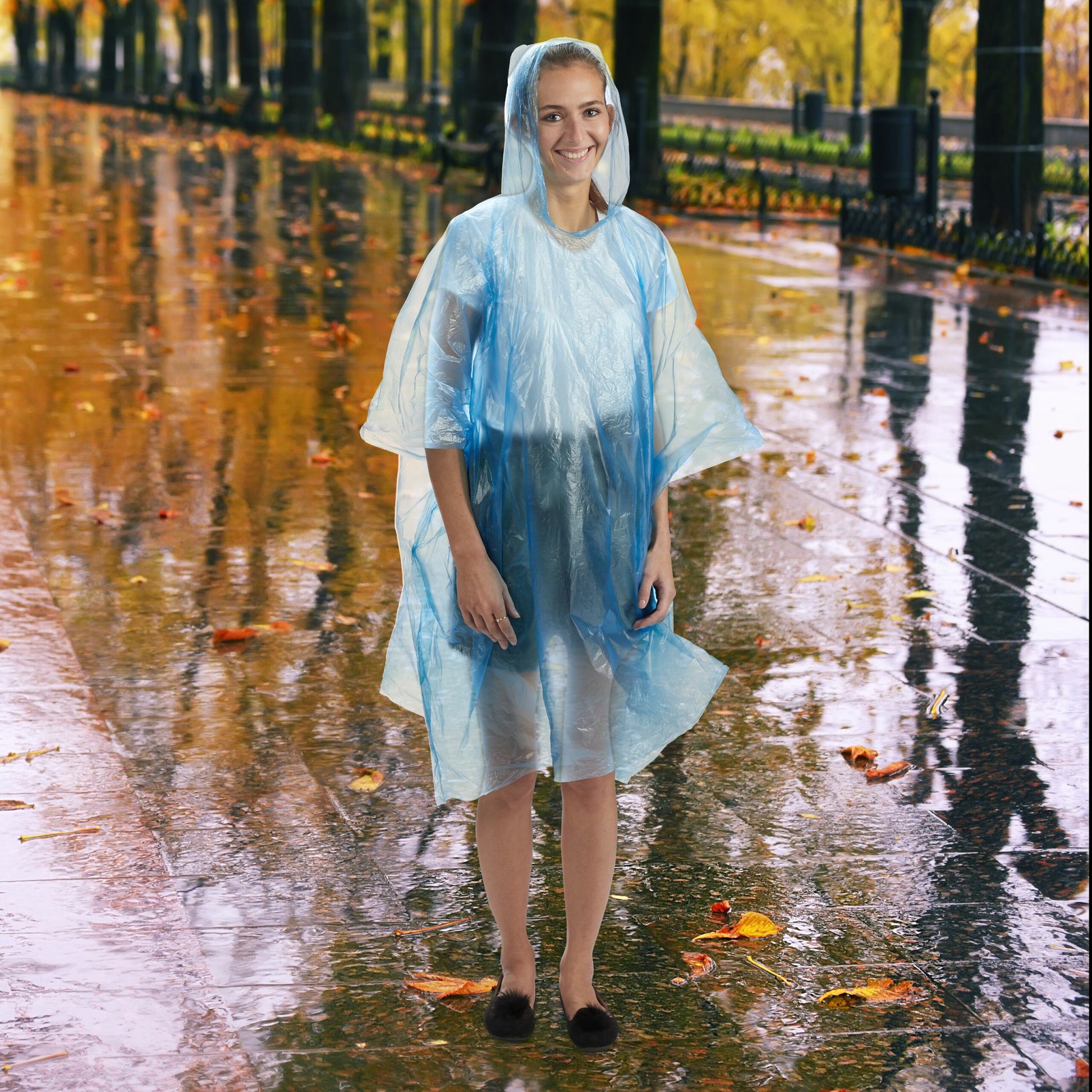 Relaxdays Regenponcho – mit Kapuze – 125 × 122 cm – transparent, Polyethylen (PE) – 20 Stk.