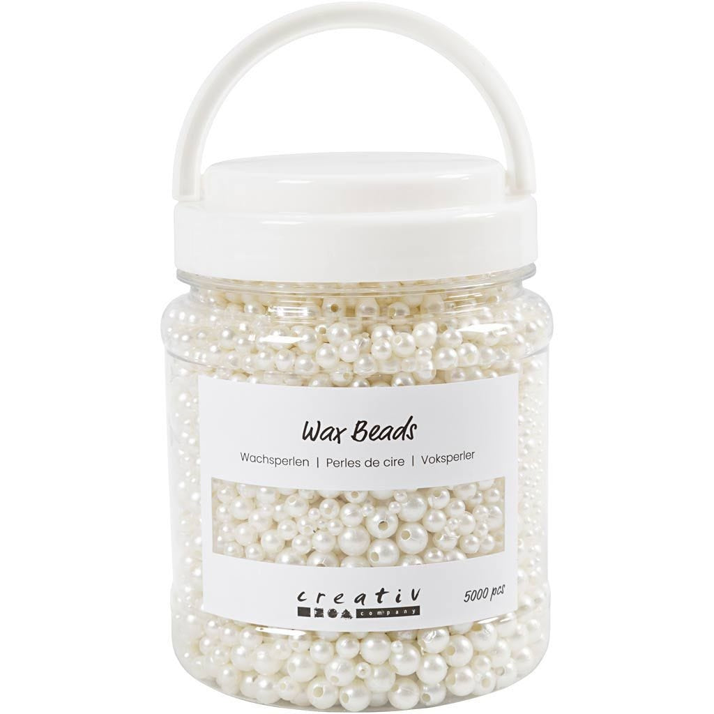 Creativ Company Perlenset, Wachs (Bienenwachs) – Perlweiss – Ø 8 mm, Loch 1,3 mm – 5'000 Stk.