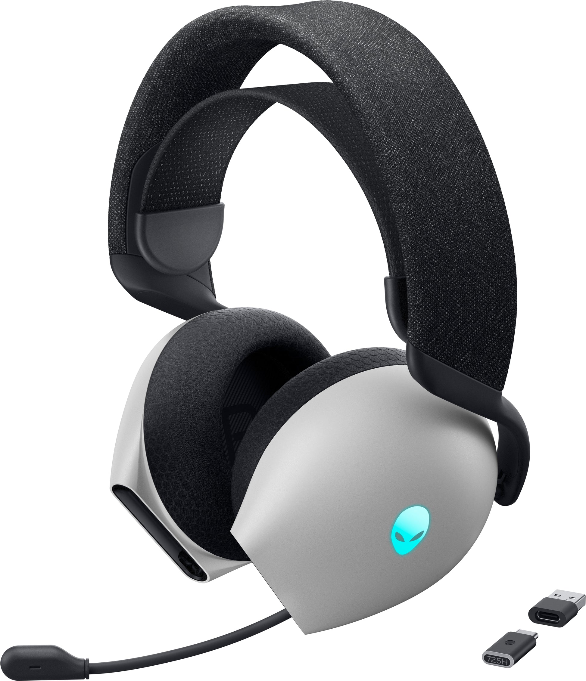 Alienware AW725H Gaming-Headset – Over-Ear, Stereo, Kabel + BT, ANC, mit USB-C-Dongle, Schwarz/Weiss