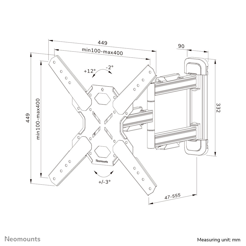 Neomounts WL40S-850BL14 – Wandhalterung, Full-Motion, für 32–65", VESA 100×100–400×400, bis 40 kg, schwarz