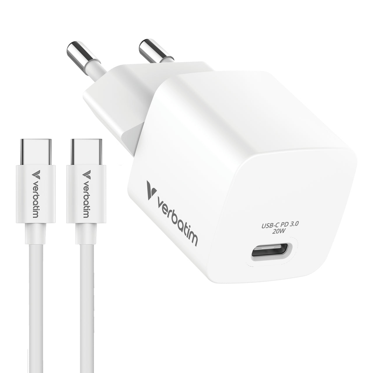 Verbatim 32396 USB-Ladegerät 20 W – USB-C×1 – PD 3.0, GaN – EU-Stecker (Typ C), Weiss