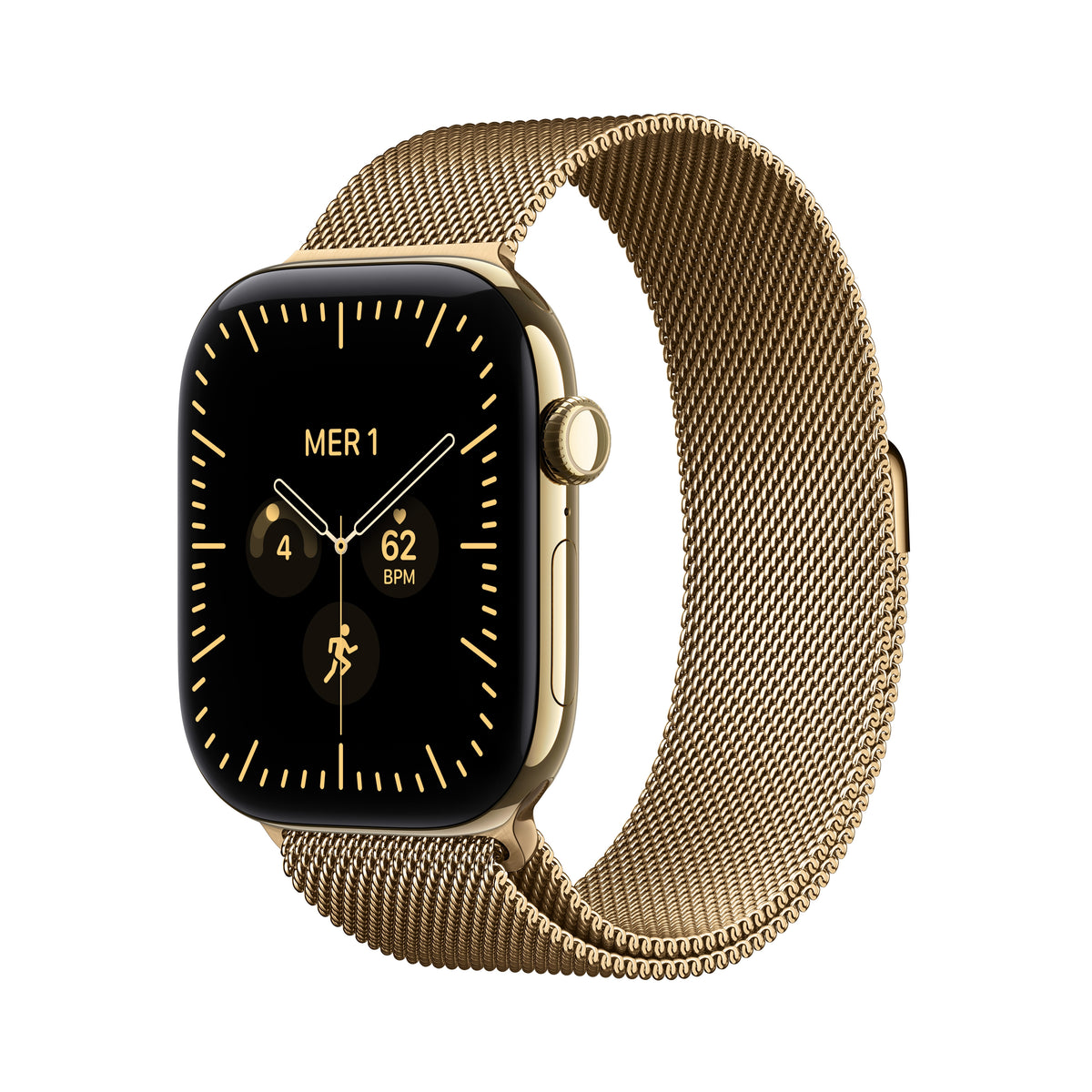 Apple Watch Series 12 46 mm GPS + Cellular – Titan Gold, Milanese Loop Gold, S/M, 50 m, für iPhone