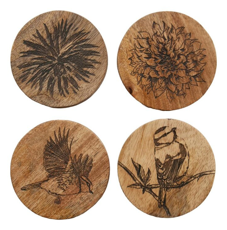 CHALET Untersetzer – 4er Set, Ø 5 cm, Holz, Braun, für Glas