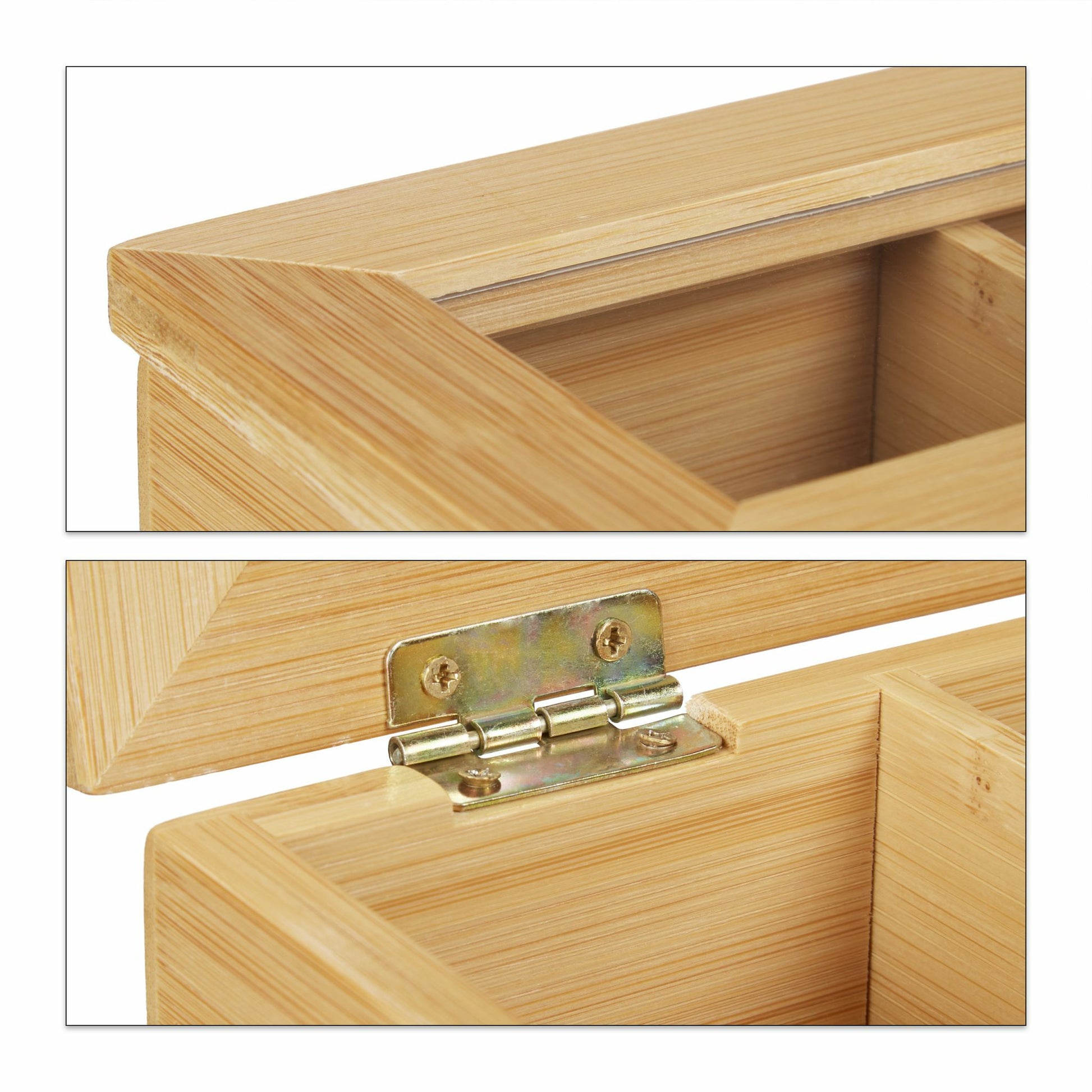 Relaxdays Teebeutelbox Bambus/Kunststoff, 6 Fächer, 44 × 9 × 9 cm, Braun