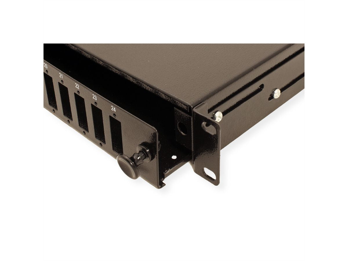 VALUE Spleissbox 19" – 1 HE, leer, Platz für max. 24× SC-Duplex oder 24× LC 4-fach, schwarz
