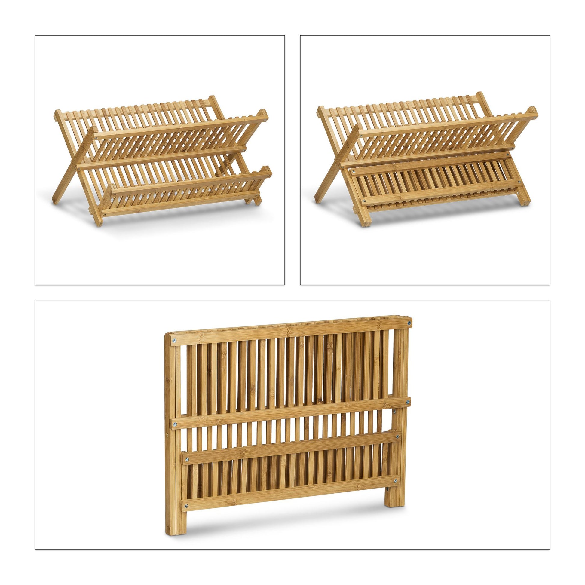 Relaxdays Abtropfgestell, 46 × 28 × 24 cm, Bambus, Hellbraun, mit Besteckkorb