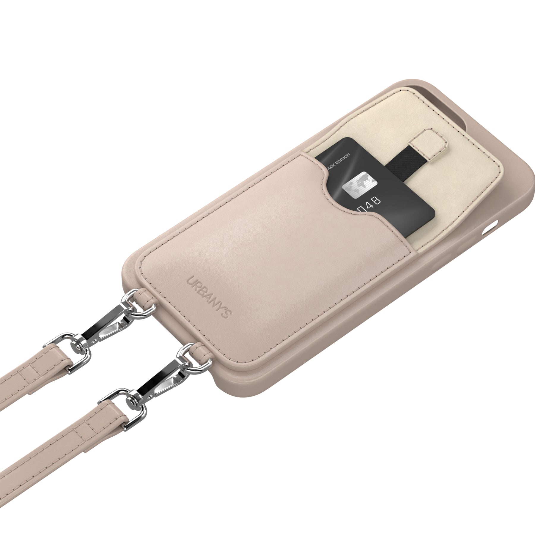 Urbany's Necklace-Hülle – für Apple iPhone 15 – beige – Kunstleder, mit Kartenfach