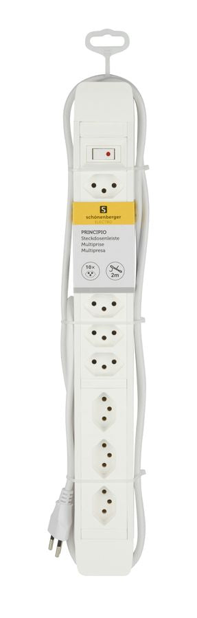 M. Schönenberger Schönenberger PRINCIPIO Steckdosenleiste, 10×T13, mit beleuchtetem Schalter, 2 m, Eingang T12, IP20 – weiss