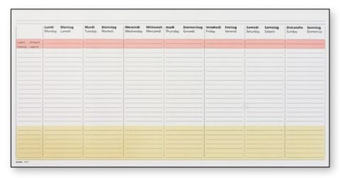 Simplex Abreisskalender Woche, Immerwährend, 42 × 21 cm, d/f/i/gb, 50 Blatt, Einzelperforation
