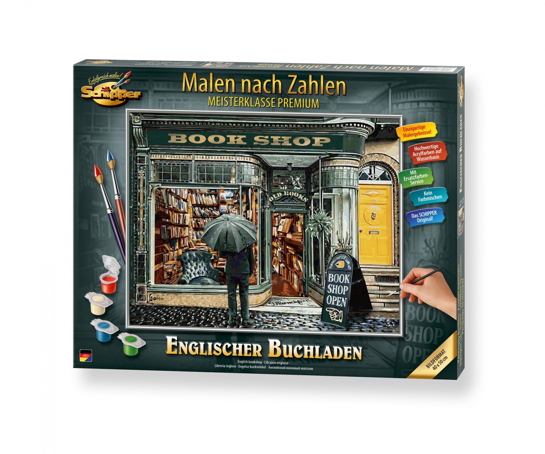 Schipper Englischer Buchladen – Malen-nach-Zahlen-Set – 50 × 40 cm – 35 Farben – ab 14 Jahren