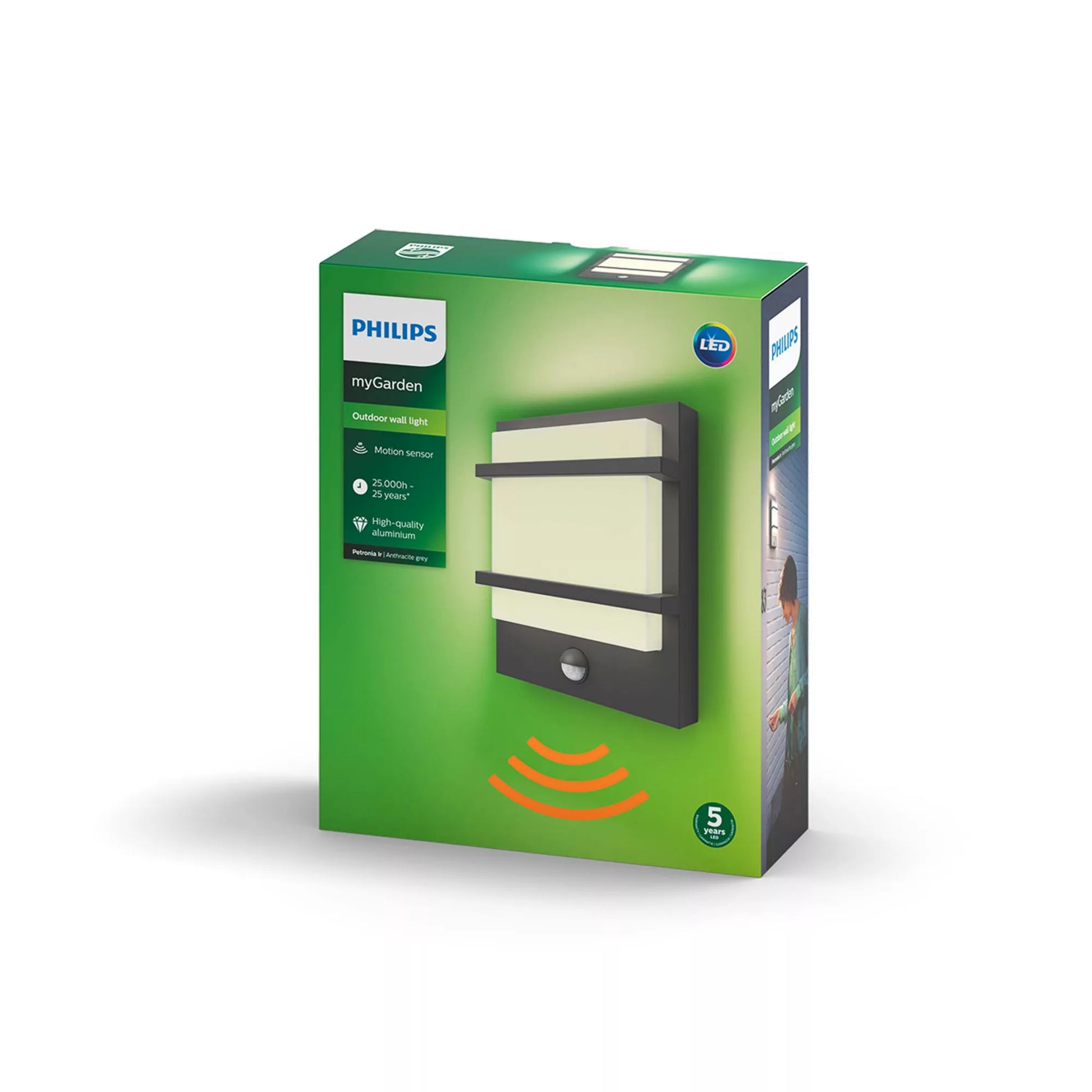 Philips by Signify Philips Aussenwandleuchte – 2700 K – IP44 – Netzbetrieb – mit Bewegungsmelder – Anthrazit, Aluminium