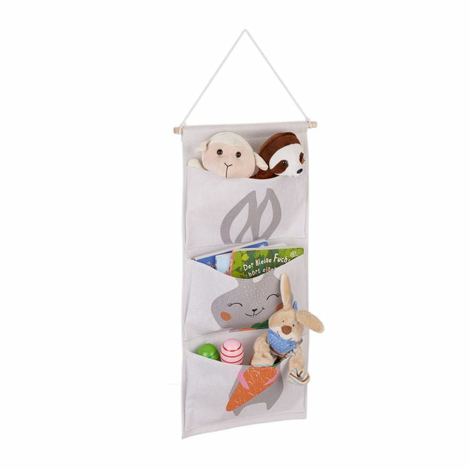 Relaxdays Aufbewahrungsbox Hängematte – Baumwolle/Holz – Grau – 3 Fächer – 335 × 820 × 20 mm
