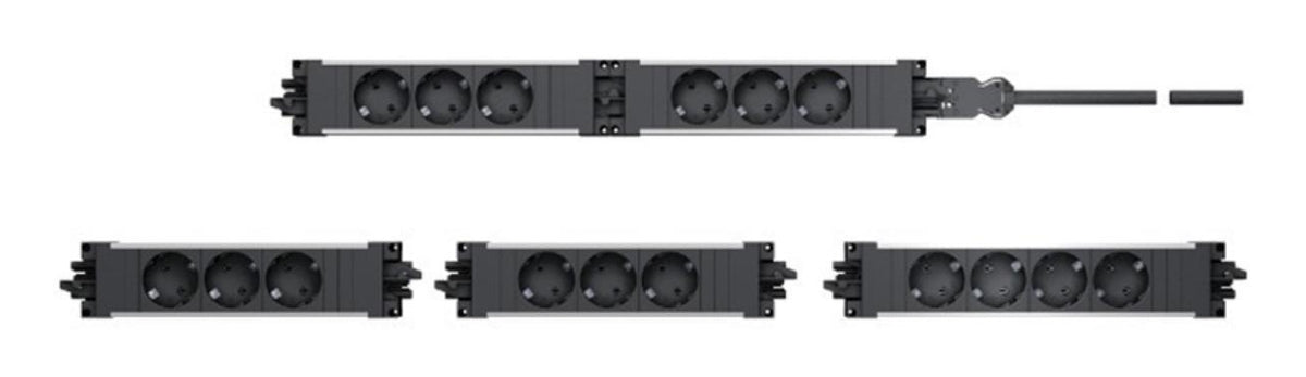 Bachmann STEP ALU Steckdoseneinheit 3× CEE 7/3, 16 A/3680 W – Ein/Aus-Schalter – Eingang Wieland GST18