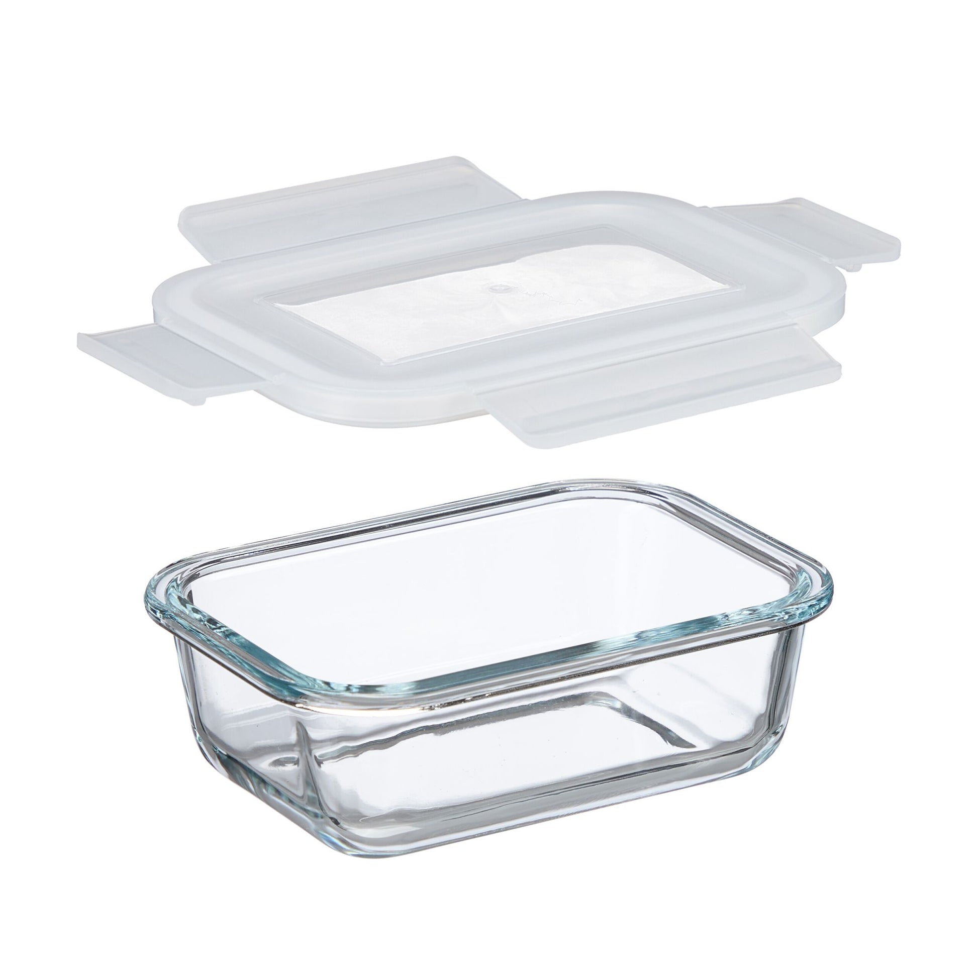 Relaxdays Vorratsdose 370 ml, 15,5 × 11 × 6 cm, Glas/Polypropylen (PP)/Silikon, transparent/türkis/weiss