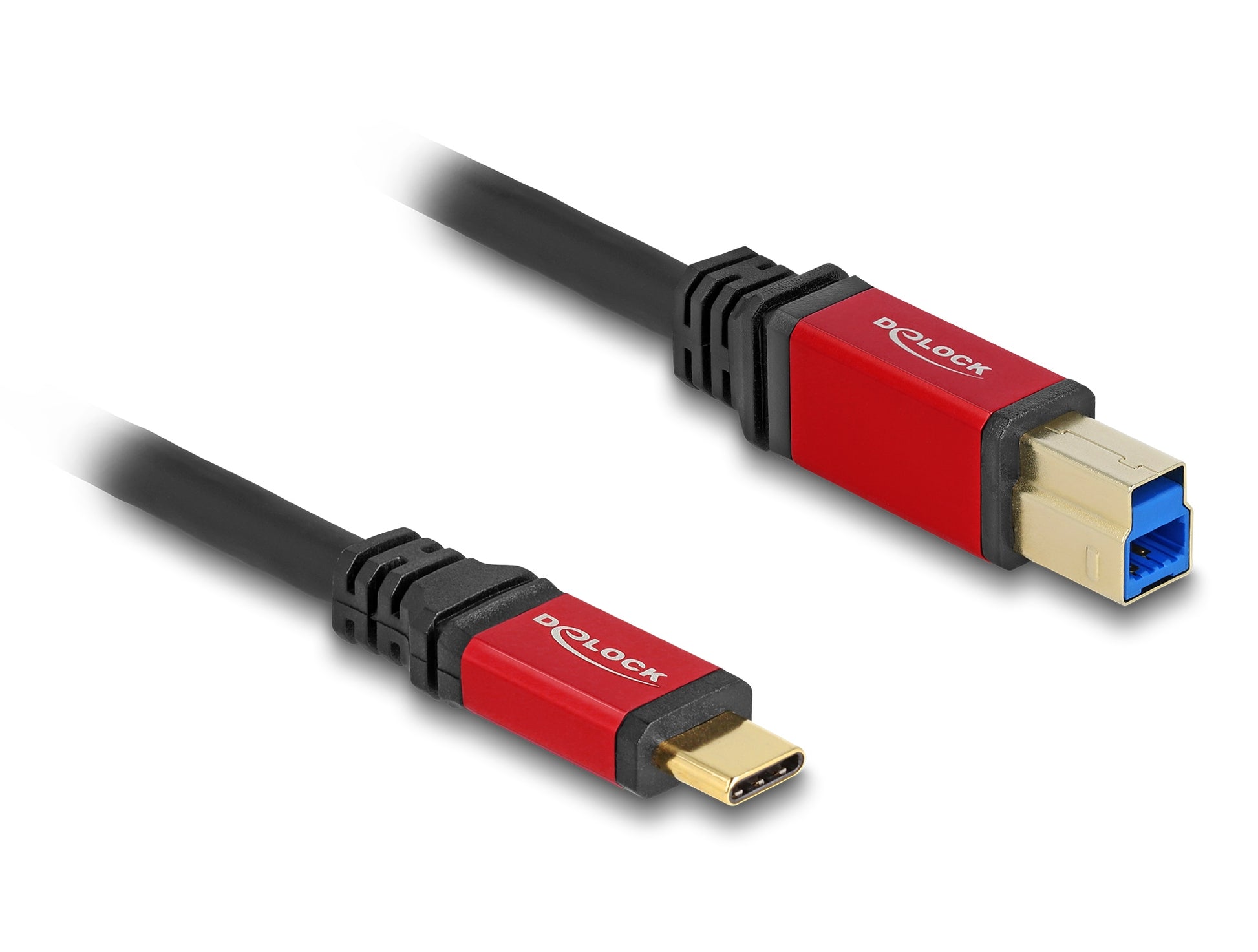 DeLOCK USB-C auf USB-B Kabel – USB 3.2 Gen 1 (5 Gbit/s) – 1 m – Goldkontakte – Schwarz/Rot