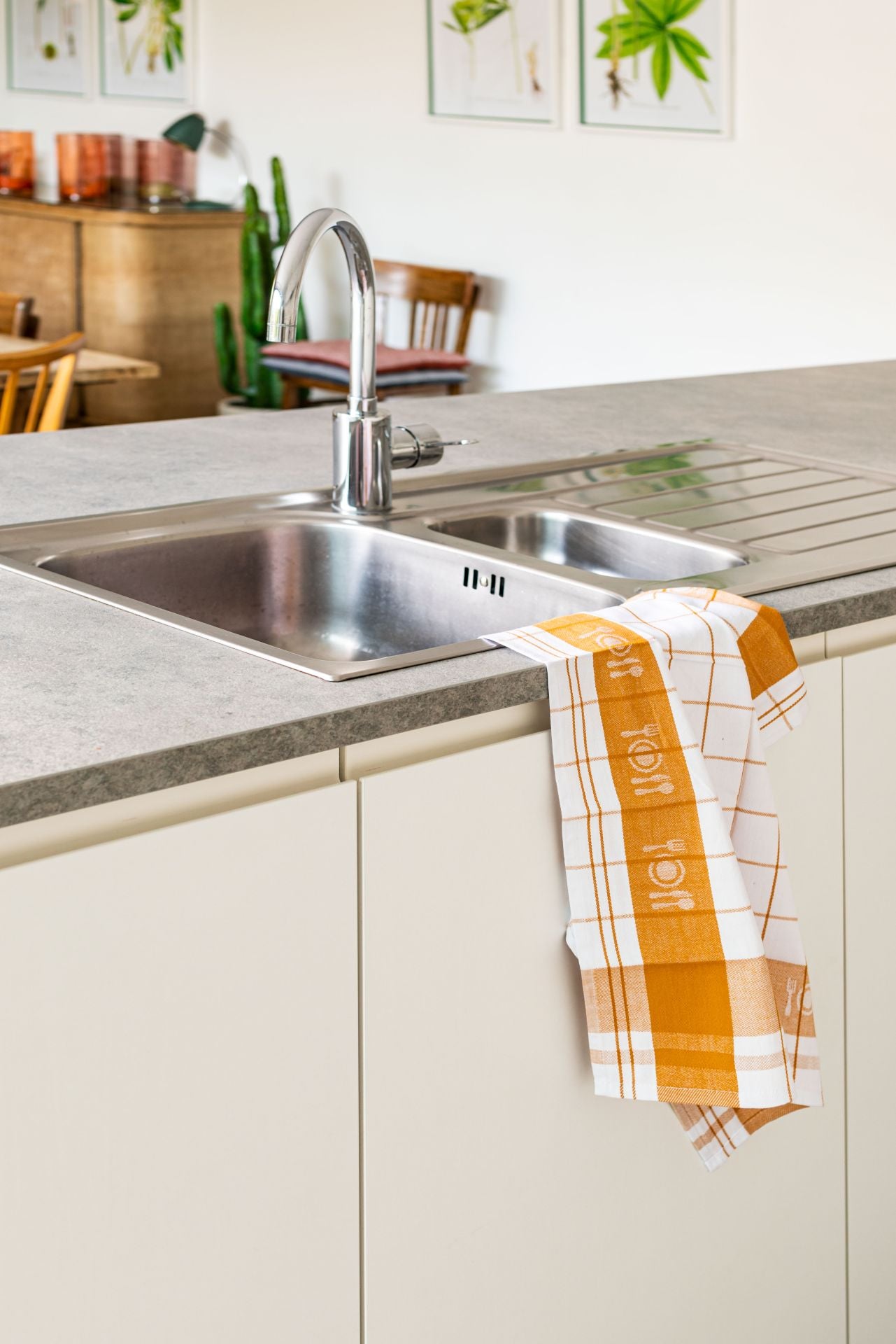 Tiseco Pharao – Geschirrtücher 3er-Set, 50 × 70 cm, Baumwolle, Taupe/Weiss