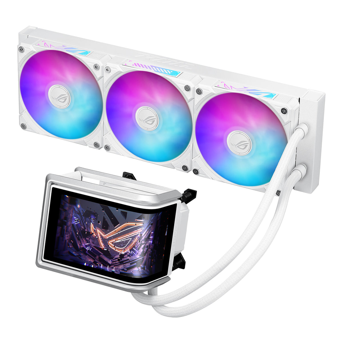 ASUS ROG RYUO IV 360 ARGB WHT – AIO Flüssigkeitskühler – 360 mm, 3×120 mm Lüfter, AMOLED Display, Weiss