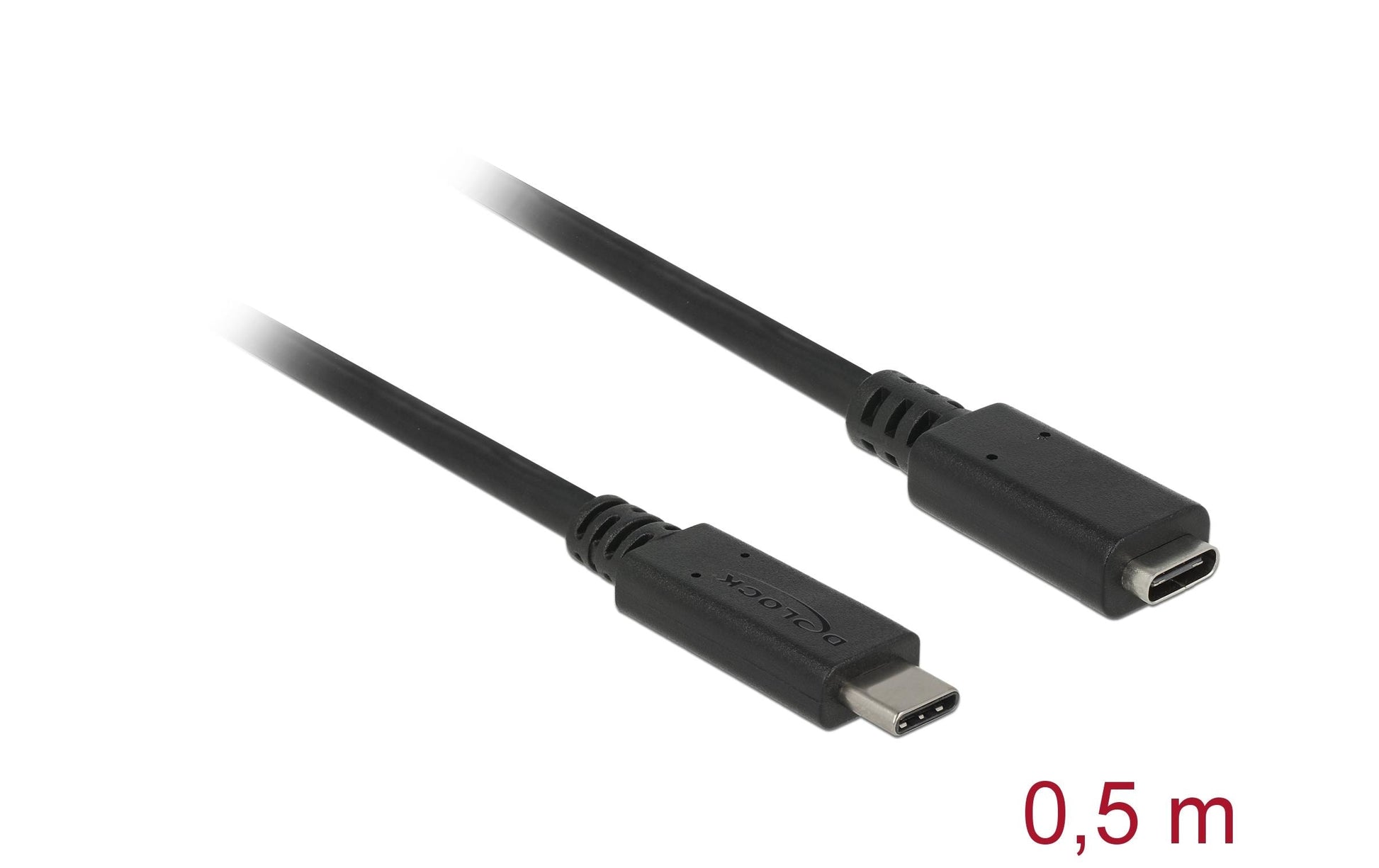 DeLOCK USB-C Verlängerungskabel (Stecker auf Buchse) – USB 3.2 Gen 2 (10 Gbit/s) – 0,5 m – Schwarz