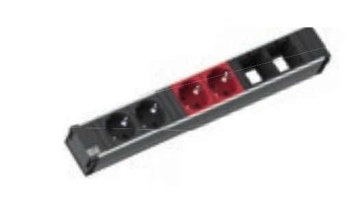 Bachmann CONI Steckdoseneinheit – 4×Schuko (2×schwarz/2×rot), Einbau, 2×0,20 m GST18-Zuleitung