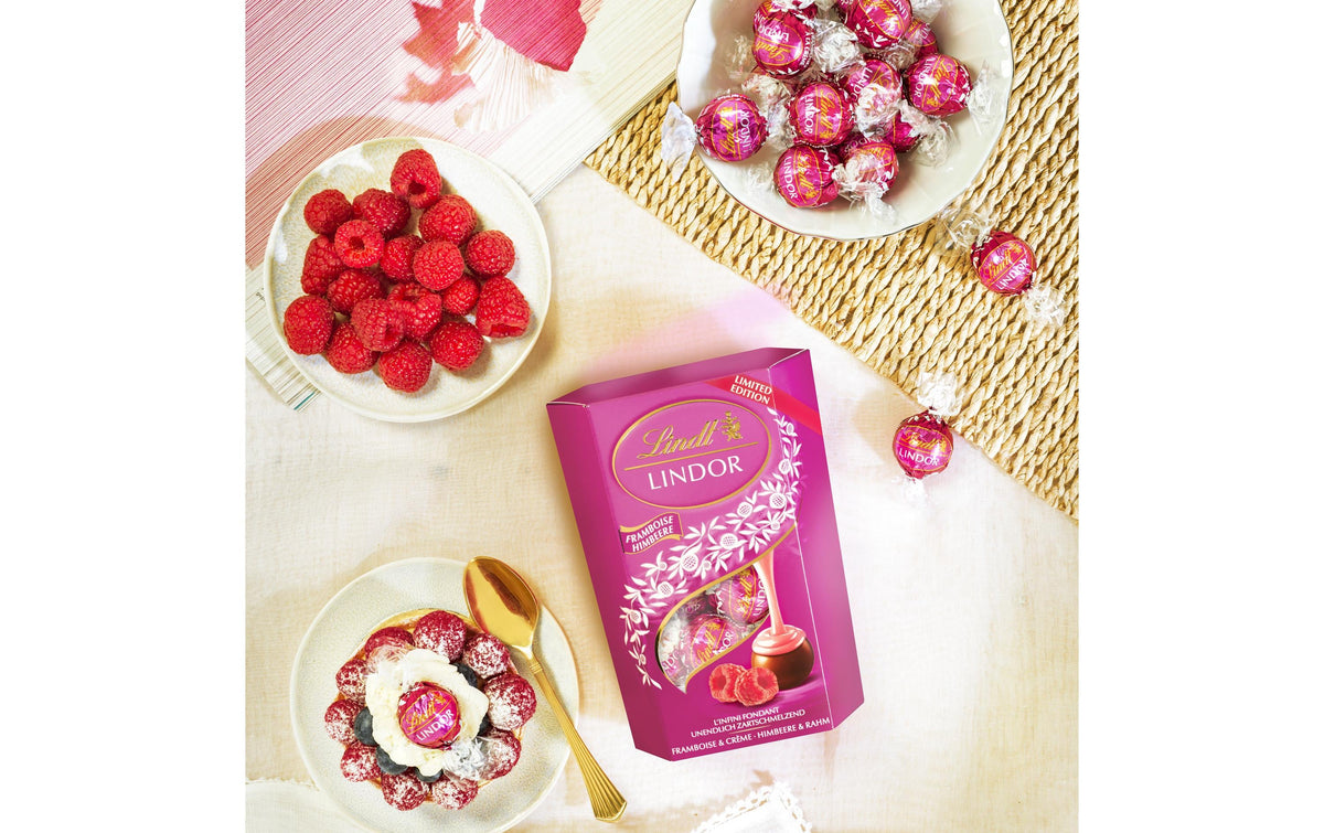 Lindt LINDOR Kugeln – Himbeere & Rahm – 200 g