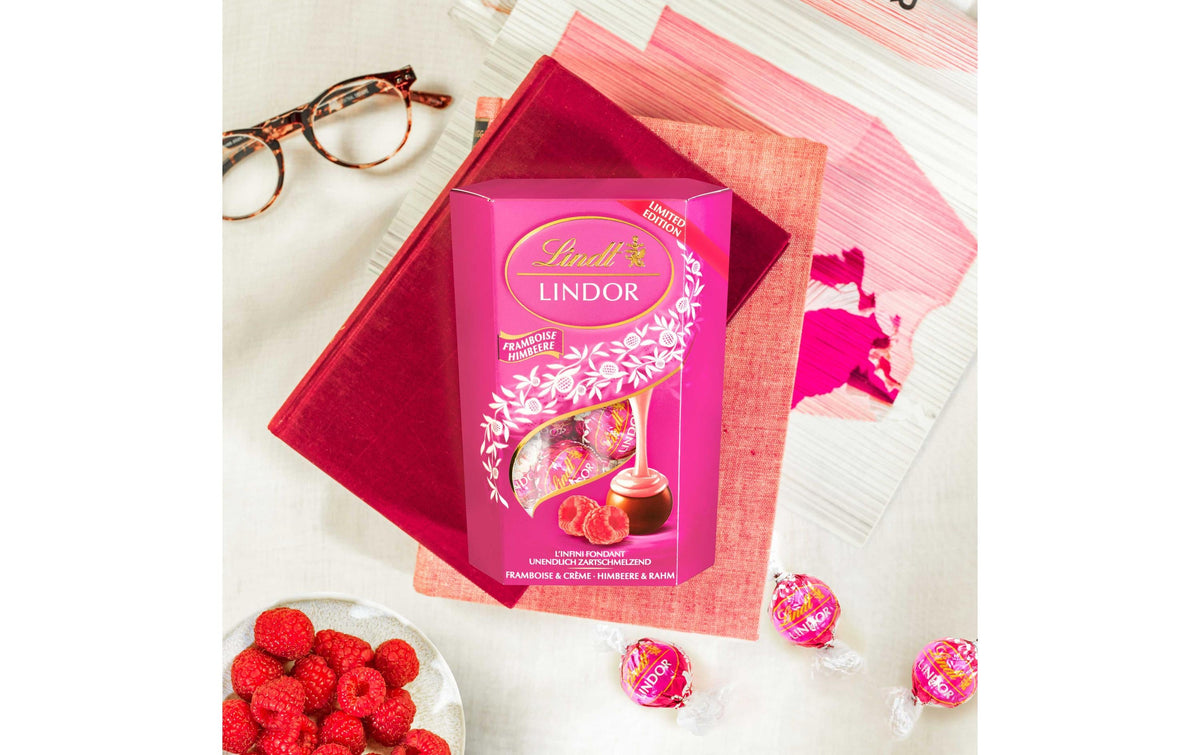 Lindt LINDOR Kugeln – Himbeere & Rahm – 200 g