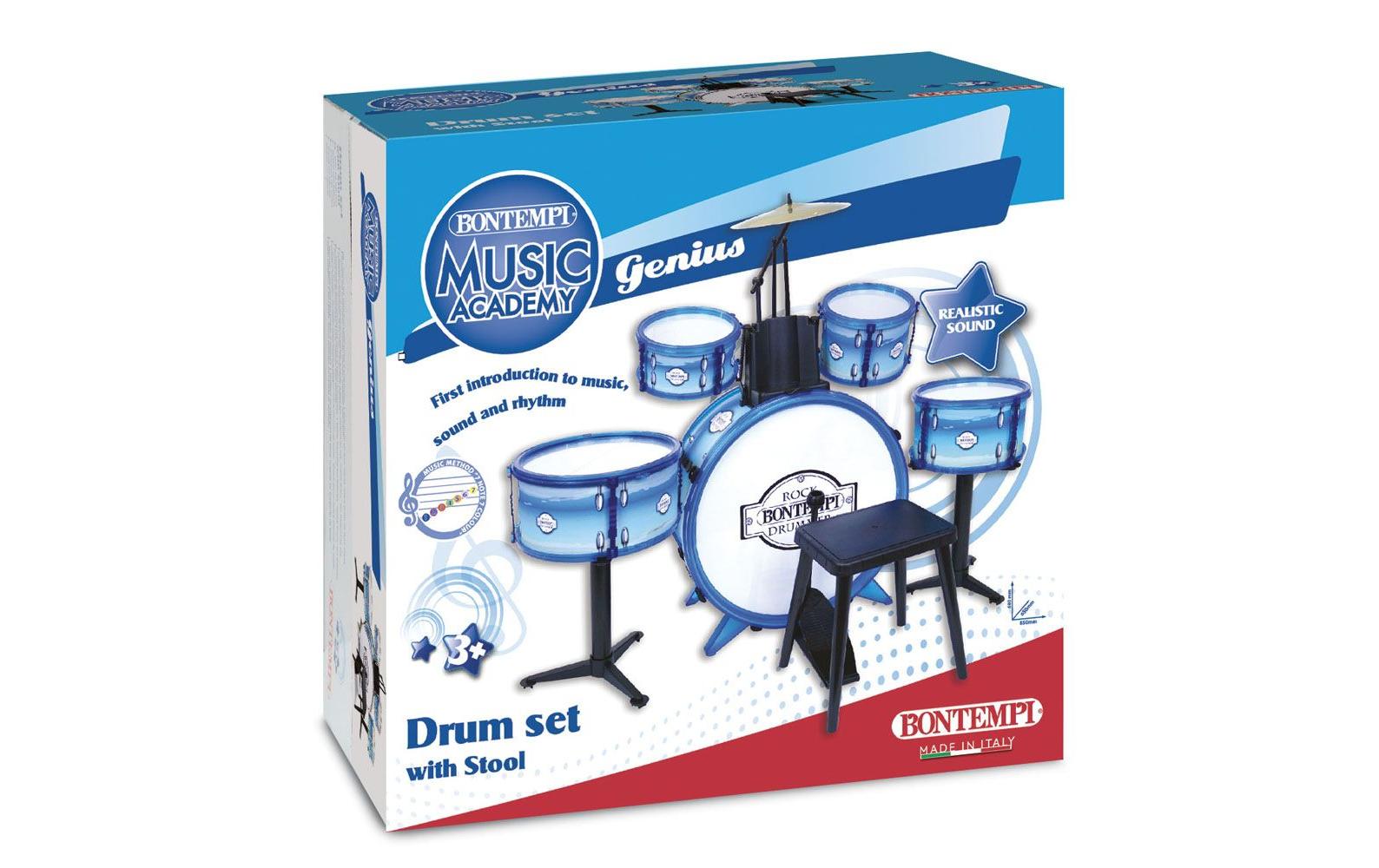 Bontempi Schlagzeug-Set – 6-teilig – 65 × 68 × 85 cm – ab 3 Jahren – Kunststoff, mehrfarbig