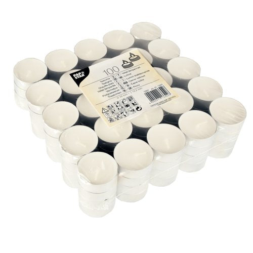 Papstar Teelichter – 100 Stück – Paraffin, weiss – Ø 3,9 × 1,6 cm – ca. 4,5 h