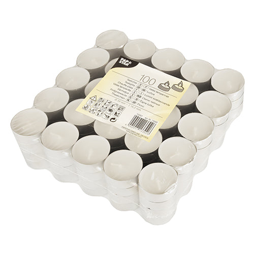 Papstar Teelichter – 100 Stück – Paraffin, weiss – Ø 3,9 × 1,6 cm – ca. 4,5 h
