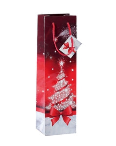 Sigel Geschenktasche Sparkling Tree glänzend – 100 × 350 × 80 mm – 157 g/m², mit Geschenkanhänger – Weihnachten