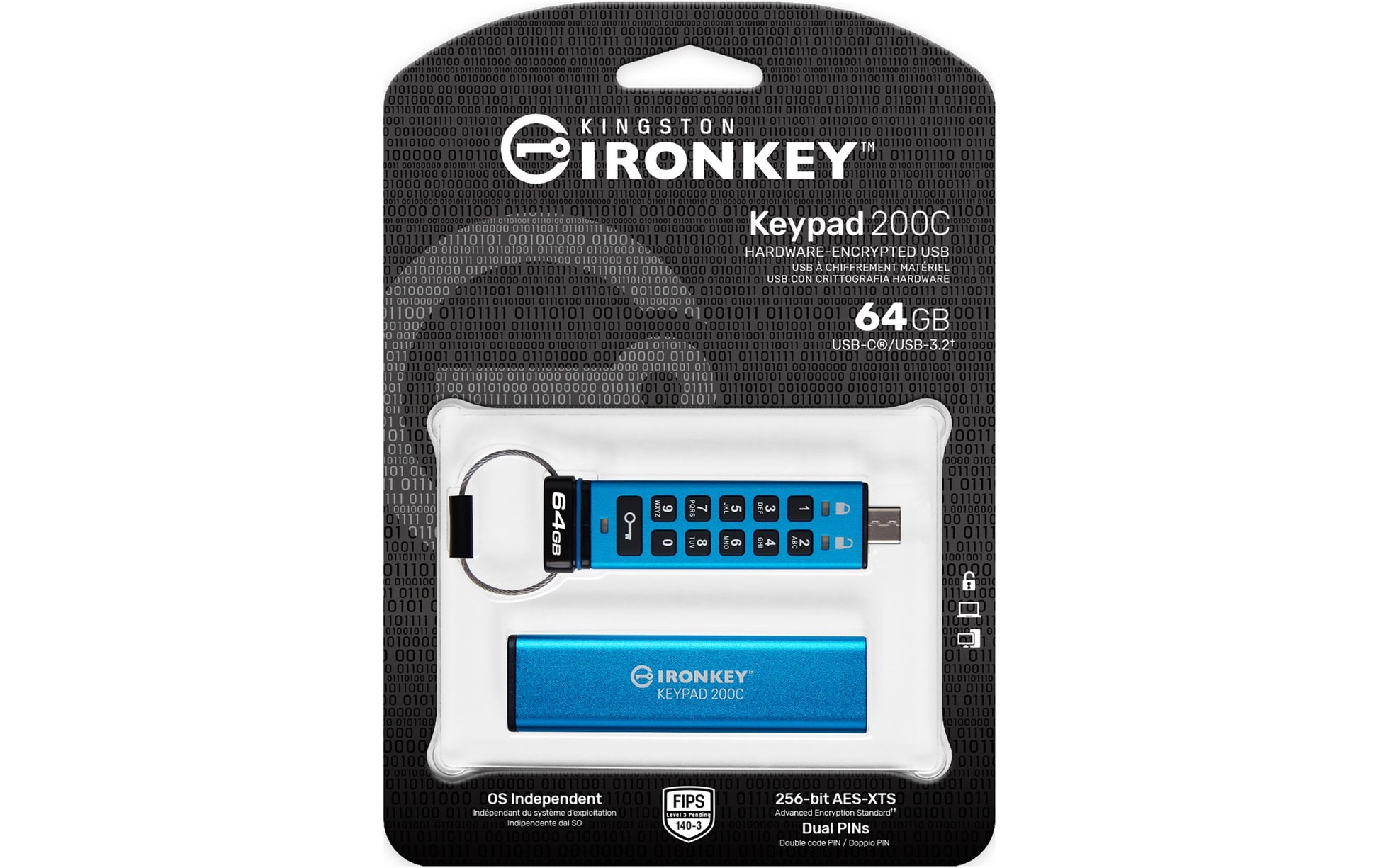 Kingston Technology Kingston IronKey Keypad 200C USB-Stick – 64 GB, USB-C, FIPS 140-3 Level 3 (ausstehend); AES-256