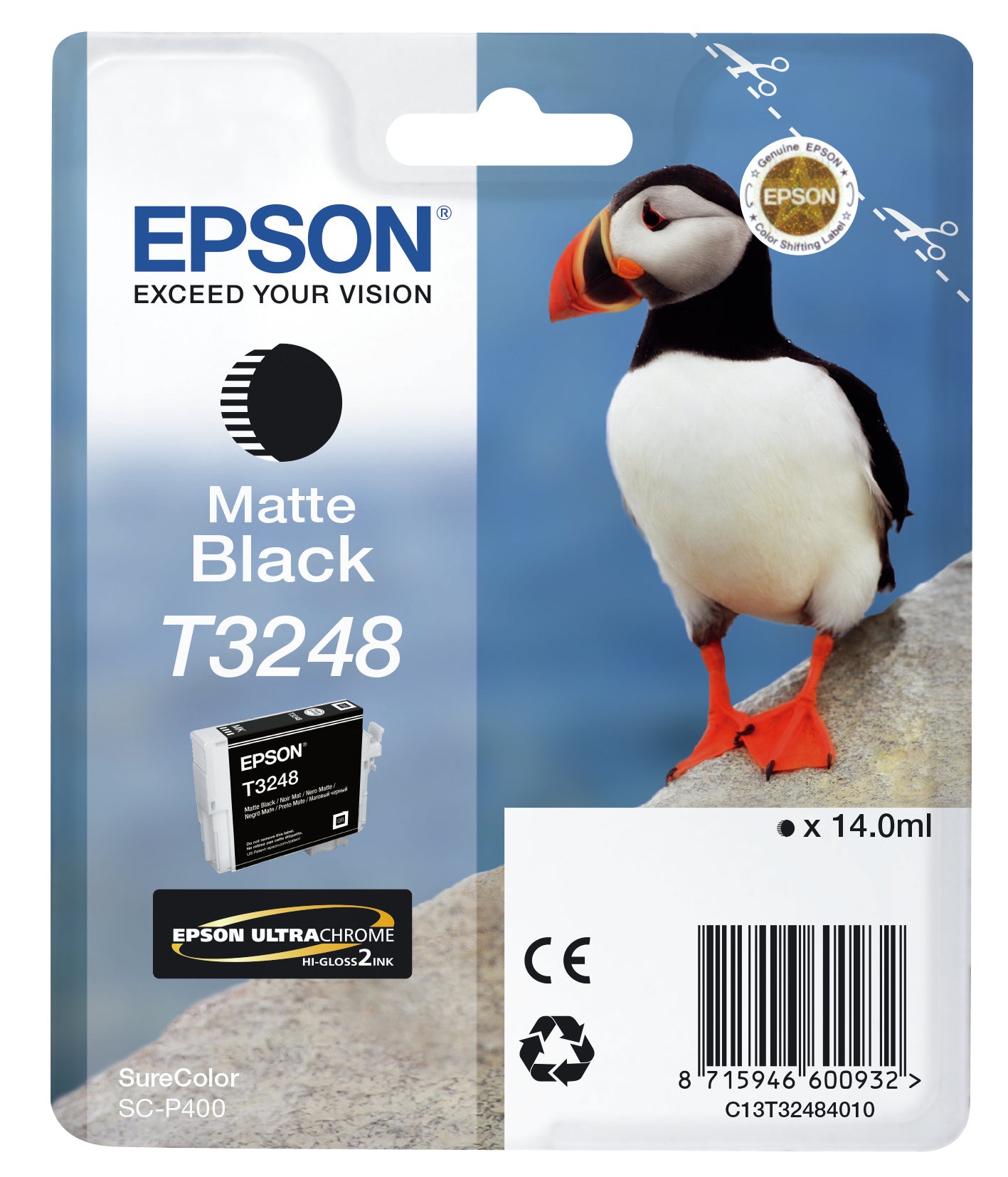 Epson T3248 Foto-Schwarz Tintenpatrone (Original) – 650 Seiten – für SureColor SC-P400 – C13T32484010