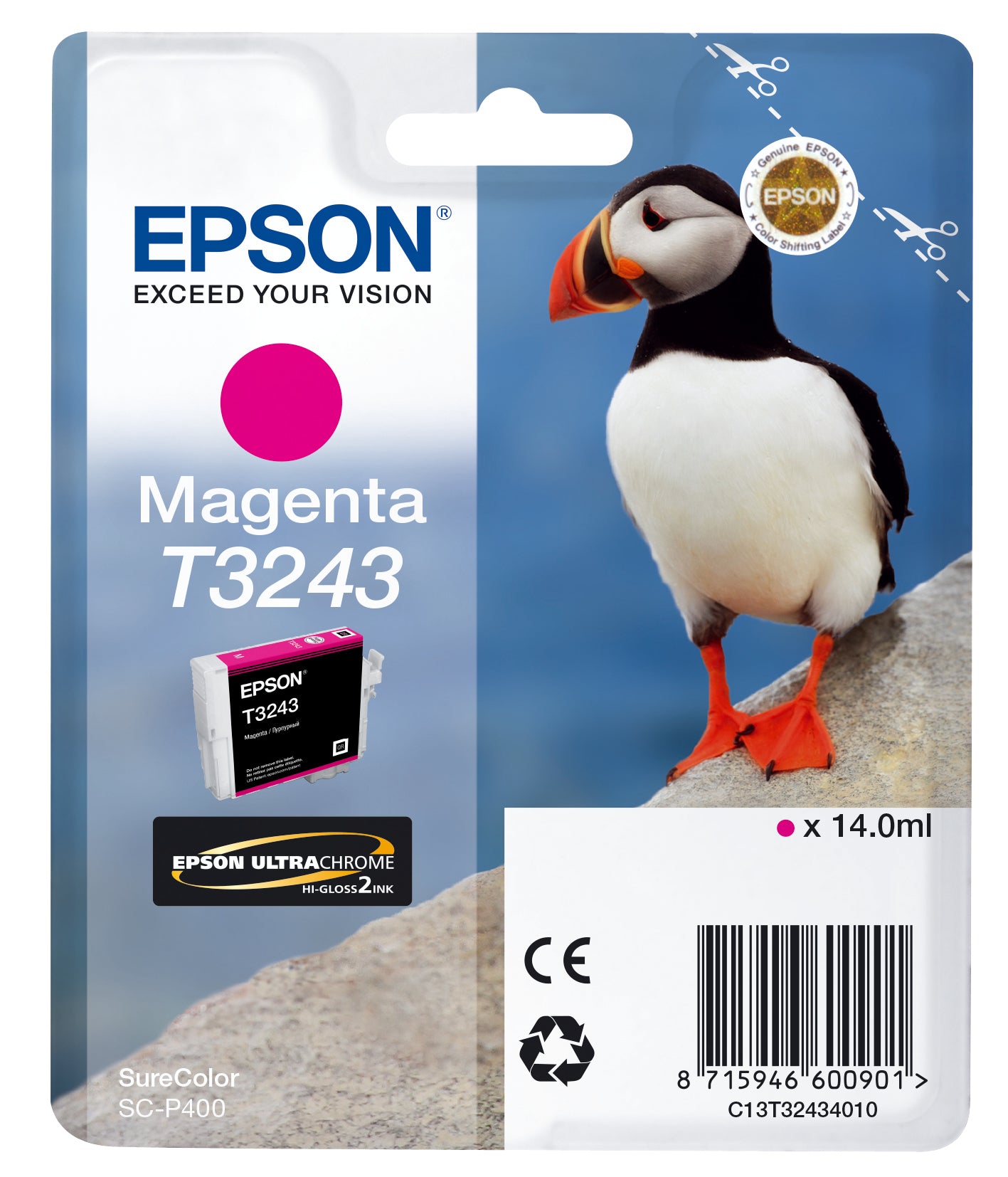 Epson T3243 Magenta Tintenpatrone (Original) – 980 Seiten – für SureColor SC-P400 – C13T32434010