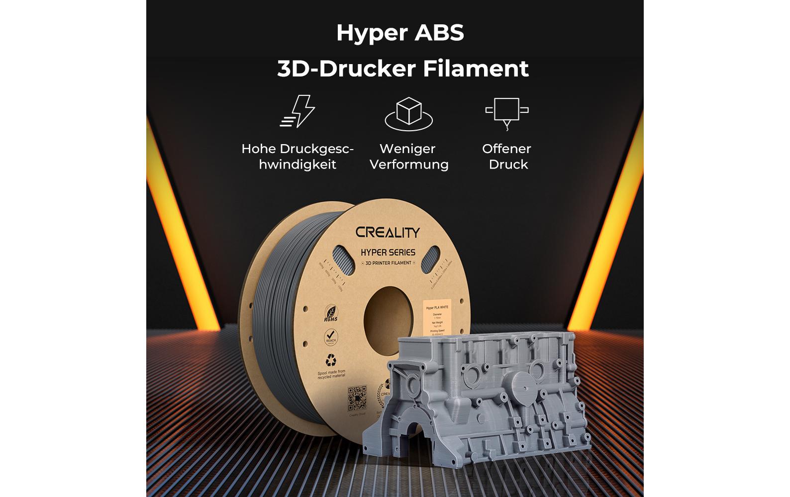 Creality 3D-Drucker-Filament Hyper ABS 1,75 mm Grau, 1 kg – für Creality 3D