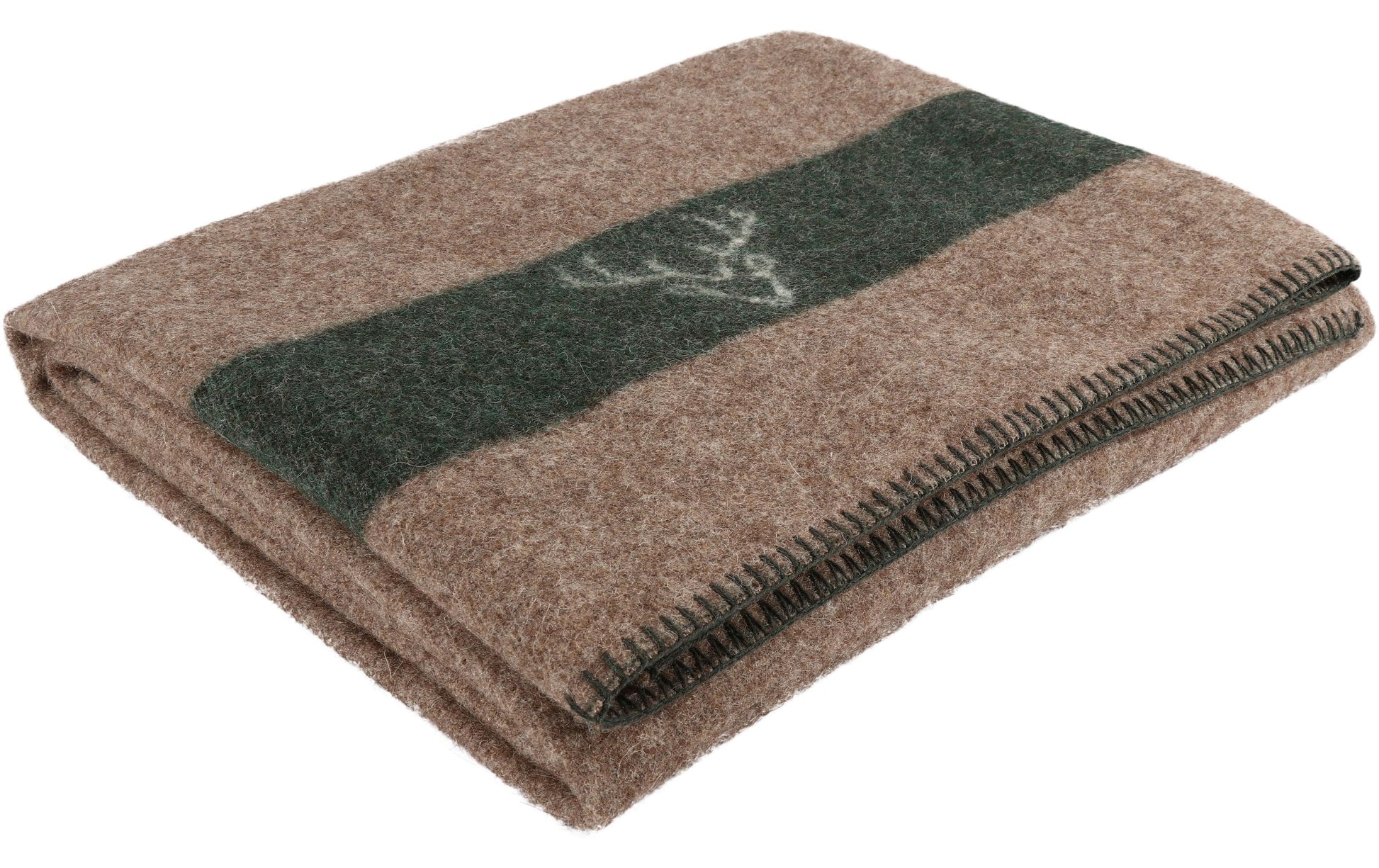 Eskimo Wohndecke – 140 × 200 cm, Schurwoll-Mix, Braun-Grün